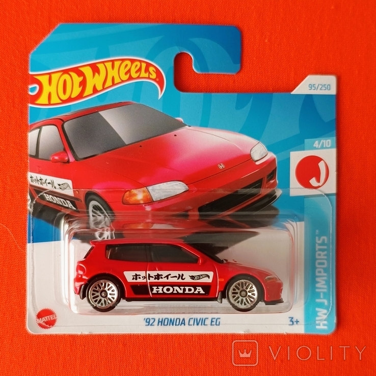 Hot Wheels ´92 Honda Civic EG – HW J-Imports Serie 4/10, Maßstab 1:64, Short Card Rot (Mattel 2024)