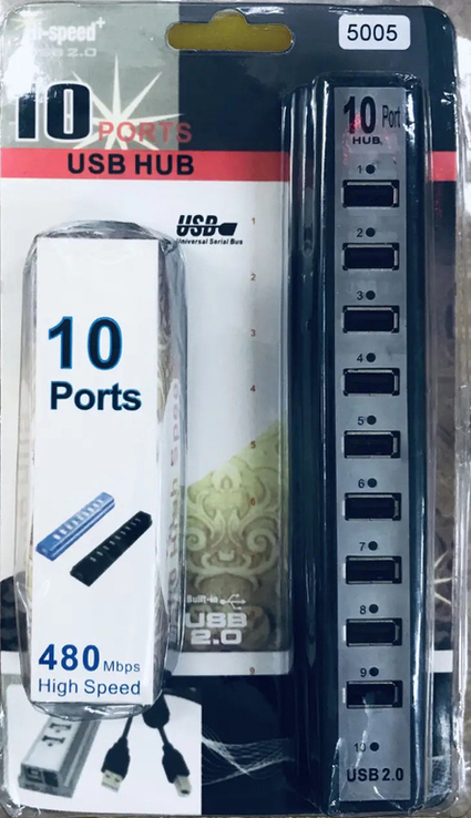 USB хаб hub 10 портов разветвитель активный YTR, фото №2