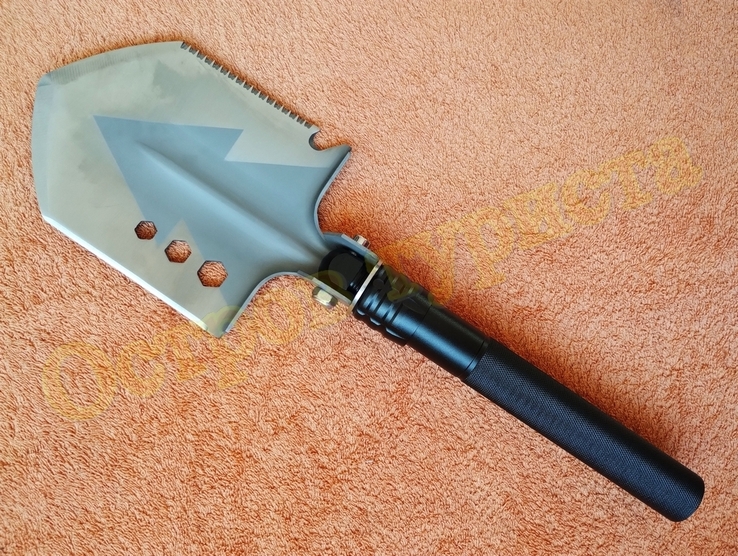 Саперная лопатка, тактическая складная лопата с ножом огнивом стеклобоем стропорезом 77 см, фото №5