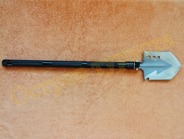 Саперная лопатка, тактическая складная лопата с ножом огнивом стеклобоем стропорезом 77 см, фото №8