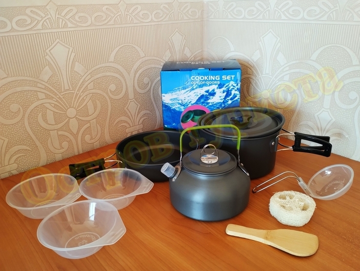 Набор туристической посуды (кастрюля ,сковорода ,чайник ,миски) Cooking Set DS-308, photo number 2
