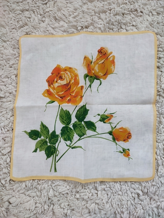 Винтажный батистовый носовой платок с розой, набор 3шт., фото №4