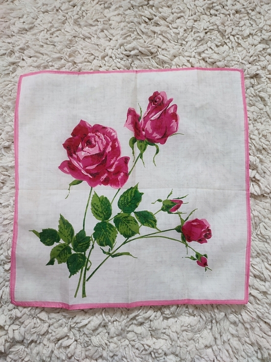 Винтажный батистовый носовой платок с розой, набор 3шт., фото №6