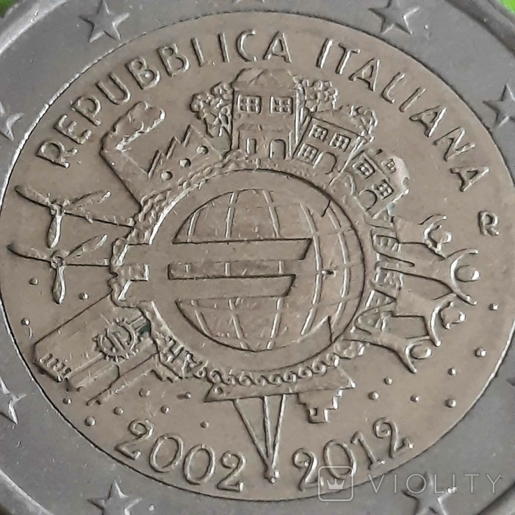 Італія 2 євро / 2012 / 10 років готівковому євро, фото №4