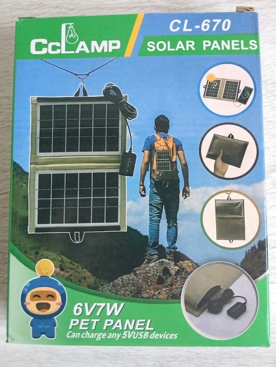 Солнечная панель с usb выходом cl 670 6В, 7Вт, USB-A до 1.2А, фото №7