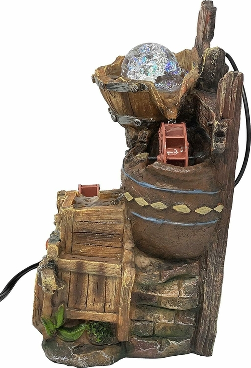 Декоративный электрический фонтан "Водяная мельница" с вращающимся светящимся шаром., фото №7
