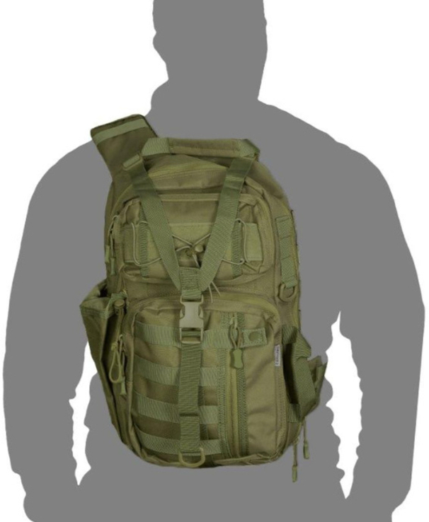  Тактичний однолямковий рюкзак з прихованим відділенням для зброї Camotec TCB Олива, фото №2