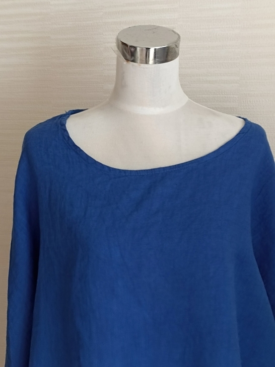 Итальянская льняная красивая женская блузка васильково синяя, фото №4