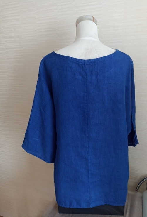 Итальянская льняная красивая женская блузка васильково синяя, фото №5