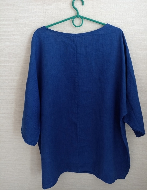 Итальянская льняная красивая женская блузка васильково синяя, фото №7