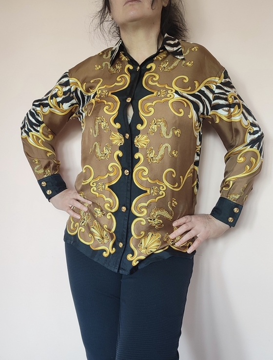 Вінтажна шовкова блуза сорочка бренд Rena Lange, оригінал, numer zdjęcia 11