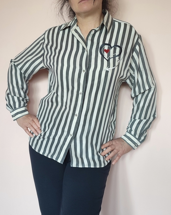 Шовкова вінтажна сорочка блуза в смужку Hammerle, Австрія, numer zdjęcia 3