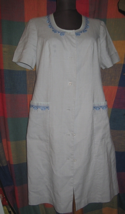 Вінтажний сукня -халат льняний з ручною вишивкою., photo number 2