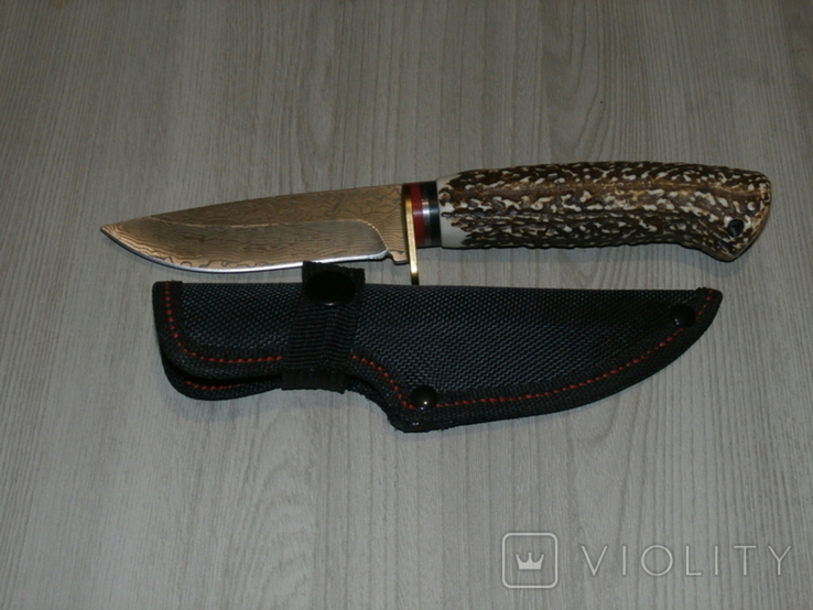 Нож для охоты,рыбалки и туризма Damascus 21 см,рукоять из кости,лезо Дамаск з чехлом, photo number 3
