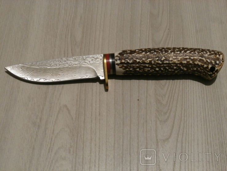 Нож для охоты,рыбалки и туризма Damascus 21 см,рукоять из кости,лезо Дамаск з чехлом, numer zdjęcia 4
