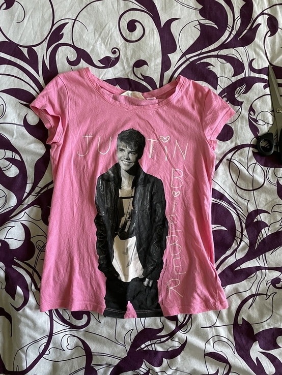 H&amp;M Justin Bieber 2013 Made in Turkey рожева футболка, фото №2