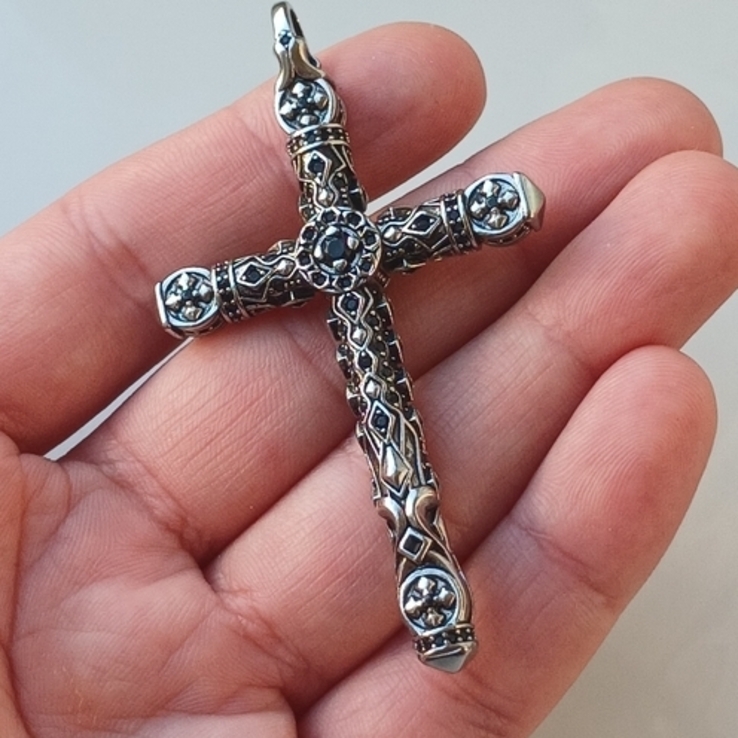 Красивий великий хрест стерлінгове срібло 925 проби. Срібний хрестик, photo number 2