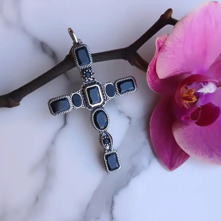 Срібний хрест з великими цирконіями, фото №2