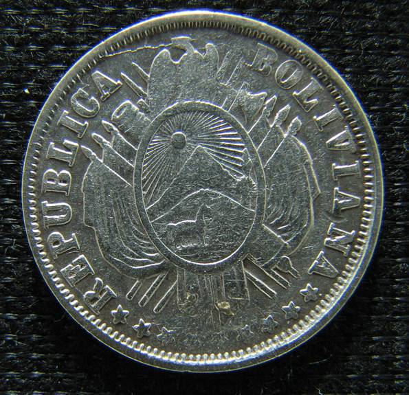 20 центавос Боливия 1880г. серебро 900 проба, вес 4,6гр.