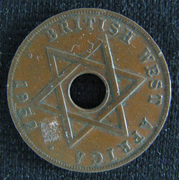 1/2 пенни Британская Западная Африка Елизавета 1952г. медь