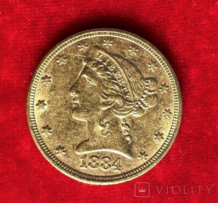 5 доларів 1884; Half Eagle; золото 0,900; (123263130) - buy on Violity