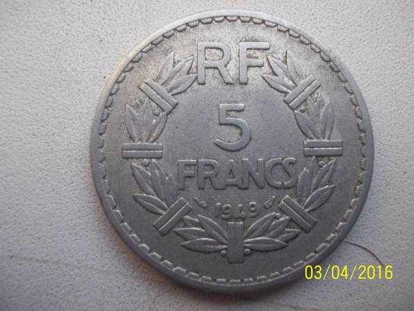 5 франків 1948 . Франція., фото №2