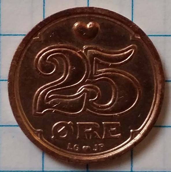 25 эре 1995 года (Маргрете II). Дания, фото №2