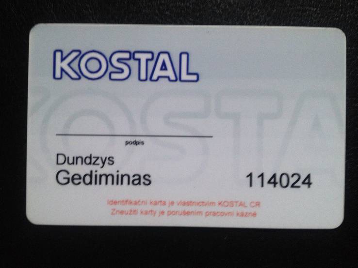 Идентификационная карта завода "Kostal",Чехия, фото №2