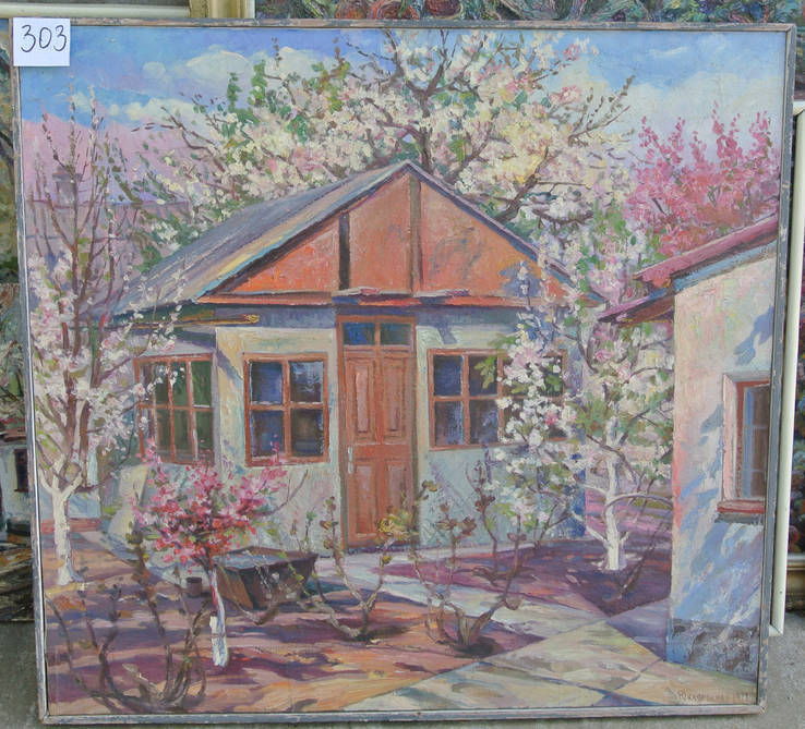  «Дом в вишнёвом саду, на весне» х.м, р. 93х87, 1973г. (303)