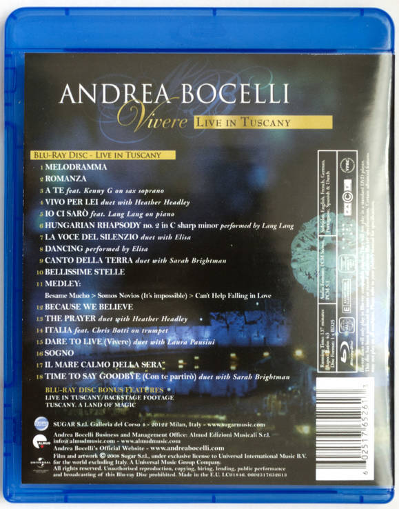 Blu-Ray диск Andrea Bocelli "Vivere Live in Tuscany", photo number 3