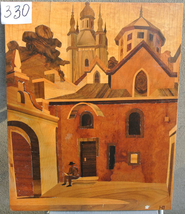 Интарсия, р.55х44,5, 1958г. «Дворик Армянского собора во Львове» , Юкляевских И.И., фото №2