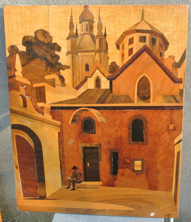 Интарсия, р.55х44,5, 1958г. «Дворик Армянского собора во Львове» , Юкляевских И.И., фото №3