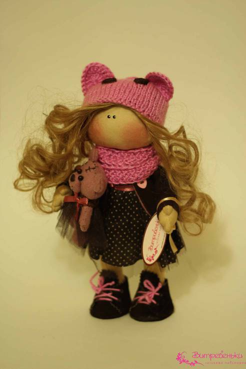 Текстильная кукла Мишель и мишка, фото №2