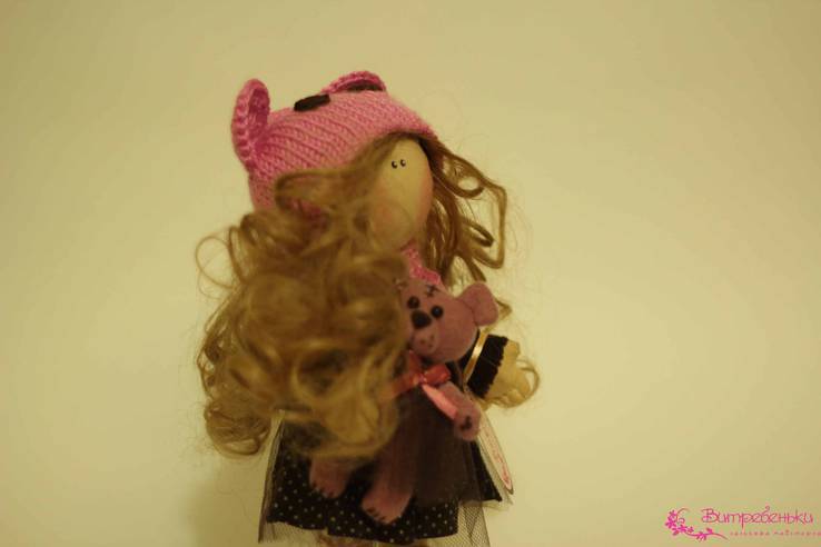 Текстильная кукла Мишель и мишка, фото №3