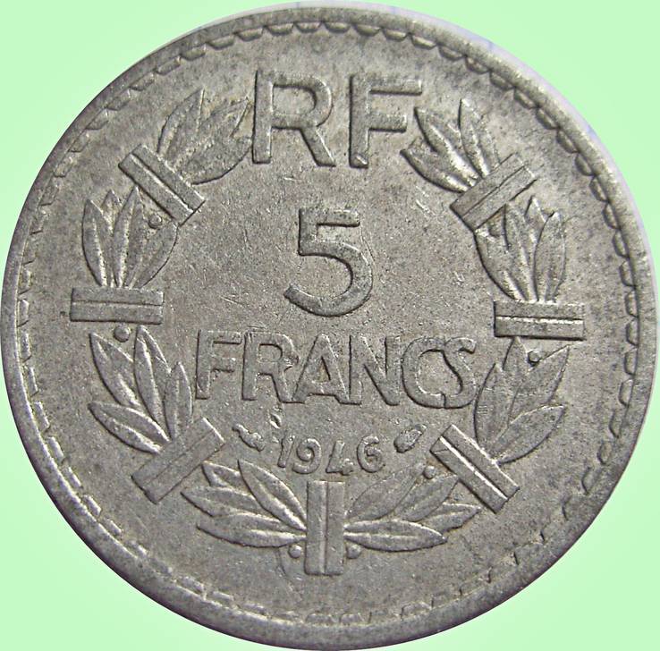 127.Франция 5 франков, 1946 год,Четвертая Республика