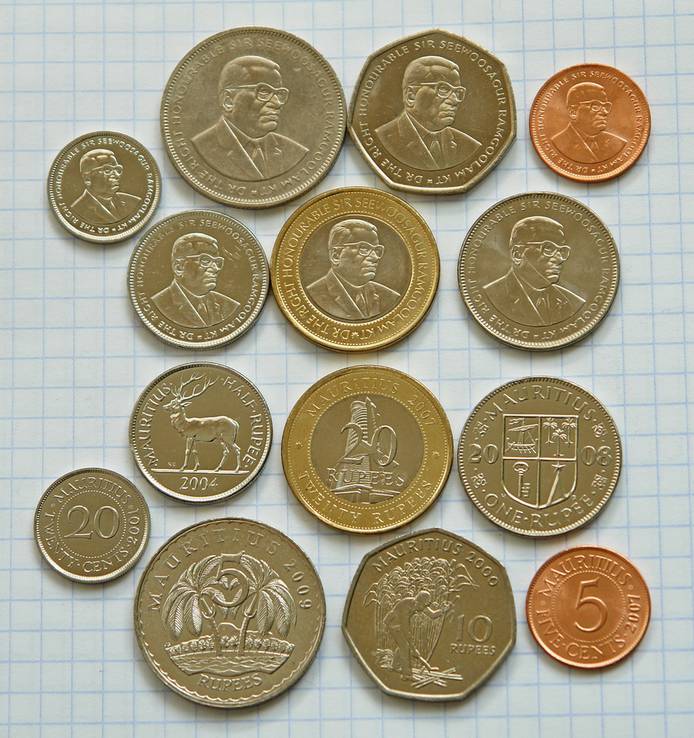 Маврикий, набор монет, 5,20 центов, 1/2, 1, 5, 10 и 20 рупий