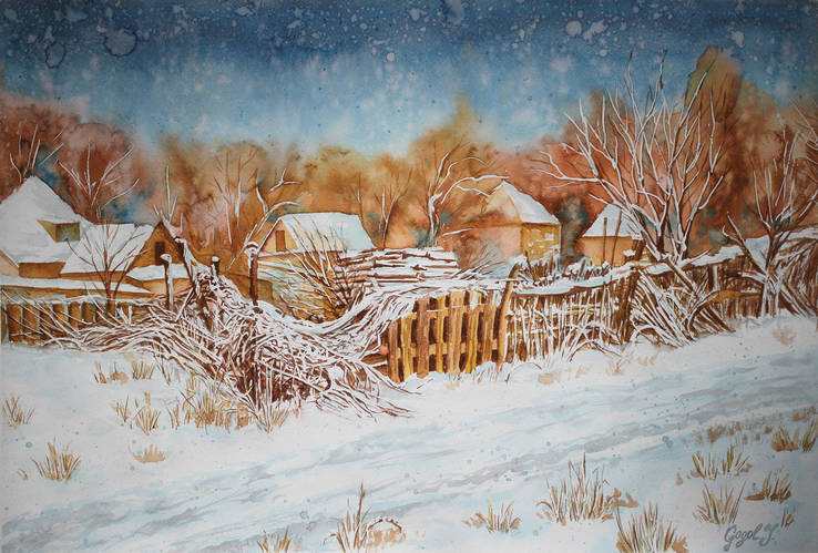 Старый забор - акварельный пейзаж / Old fence - watercolor landscape