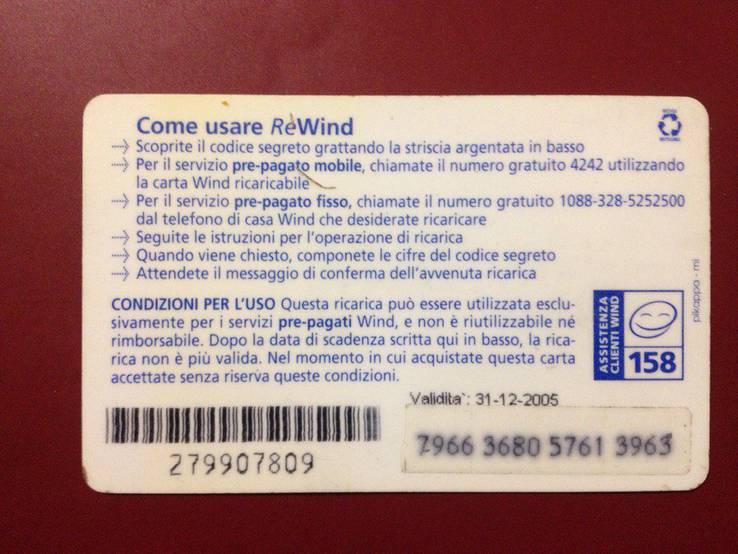 Карточка пополнения оператора Wind  (на 30 евро) Италия, фото №3