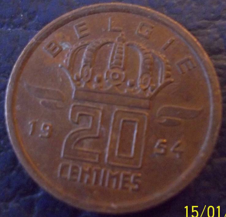 20   цент  1954 року. Бельгія (фламанд).Шахтар., фото №2