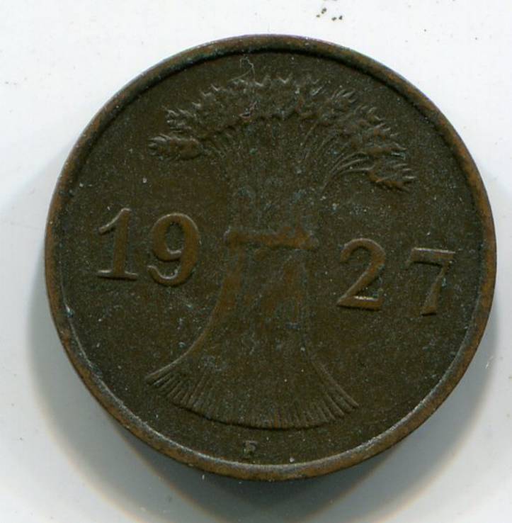 1 Рейхспфенниг 1927 F, фото №3
