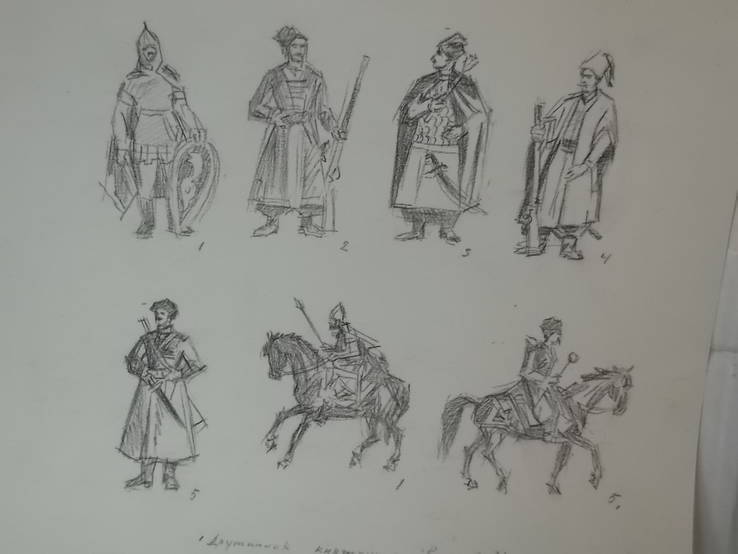 Карандашные рисунки          казаки, разных исторических эпох, фото №2