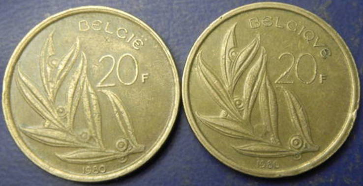 20 франків Бельгія 1980 (два різновиди), фото №2