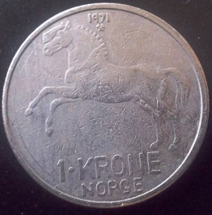   1 крона 1971 року . Норвегія, фото №2