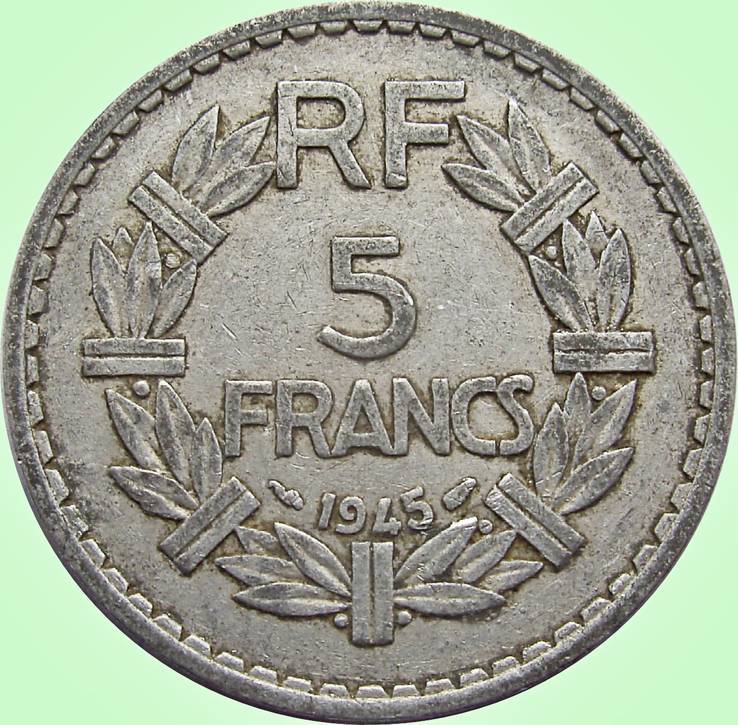 7.Франция 5 франков, 1945 год