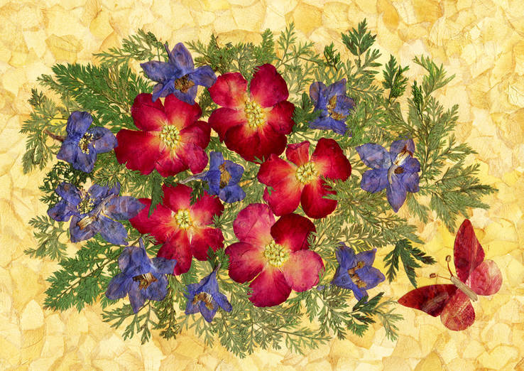 Цветочная фантазия, композиция из засушенных цветов и листьев, фото №3