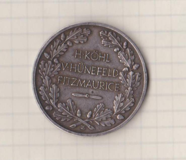 Медаль1928 г. перелет Европа-Америка в серебре., фото №3