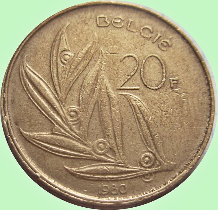 47.Бельгия 20 франков, 1980 год, надпись  - 'BELGIE',Король Бодуэн I