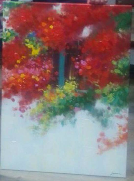 Картина ручной работы с цветами, холст 100x145 см., фото №4