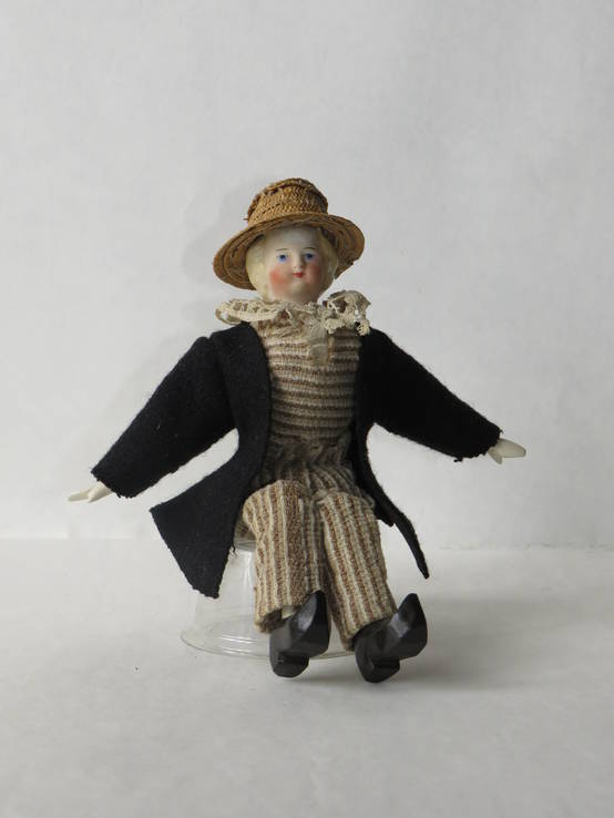 Старинная кукла пастушок в соломенной шляпе с фарфоровой головой ., фото №6