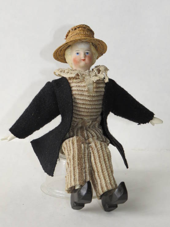 Старинная кукла пастушок в соломенной шляпе с фарфоровой головой ., фото №7